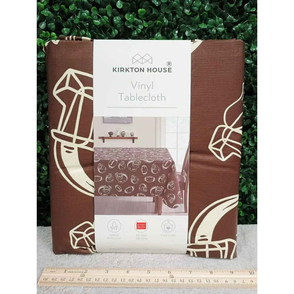 Kirkton House Football Vinyl Tablecloth Brown White Oblong 60x84 Game Day 715838